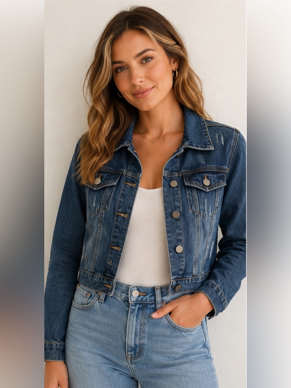 Vintage Distressed Cropped Cute Denim Jacket ♥️ - Picture 2 of 15